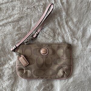 Coach Metallic Beige Wristlet with Pink Trim